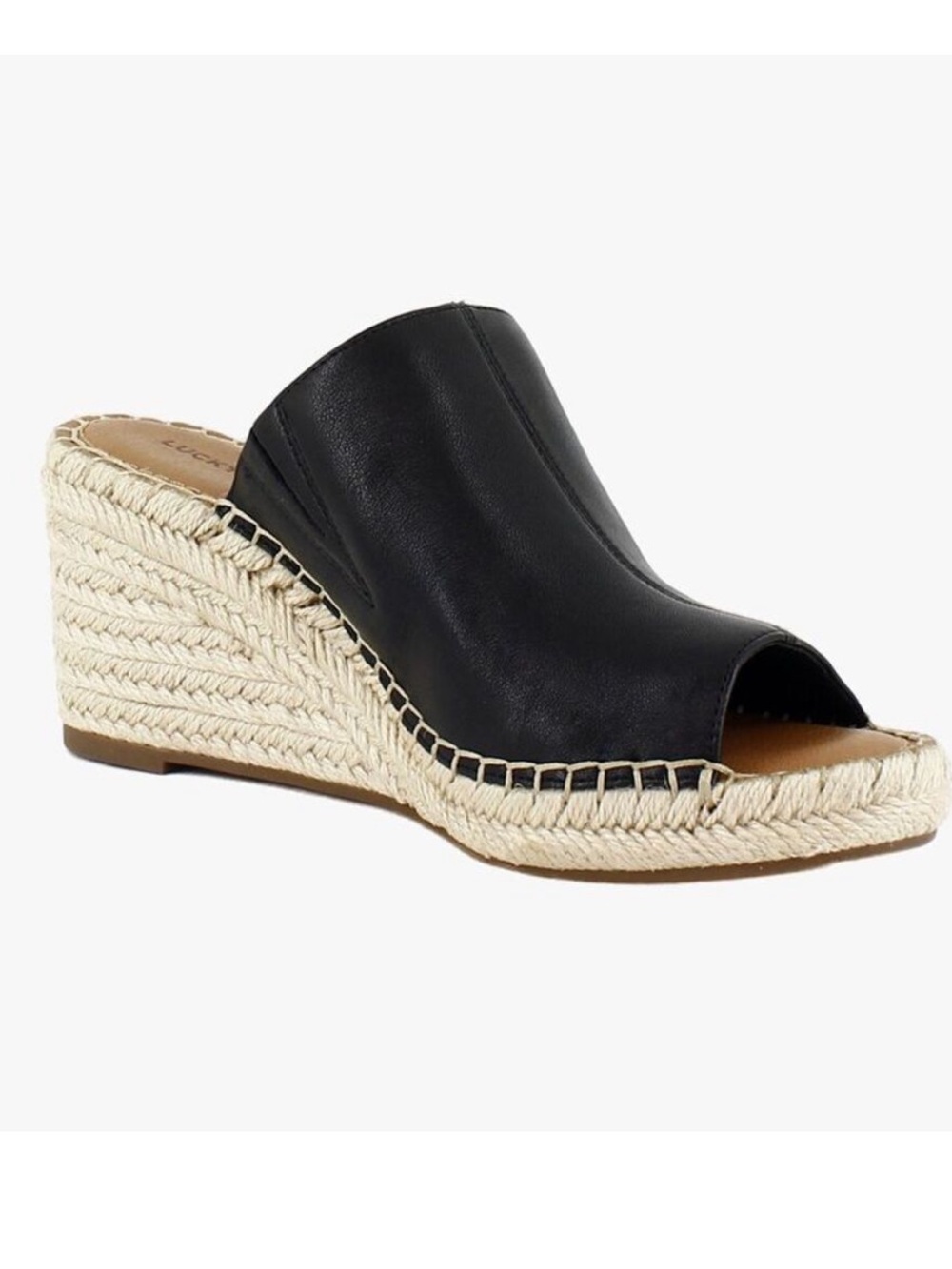 Lucky Brand Cabriah Espadrille Wedge Black Sandal  Mules NEW Size 8